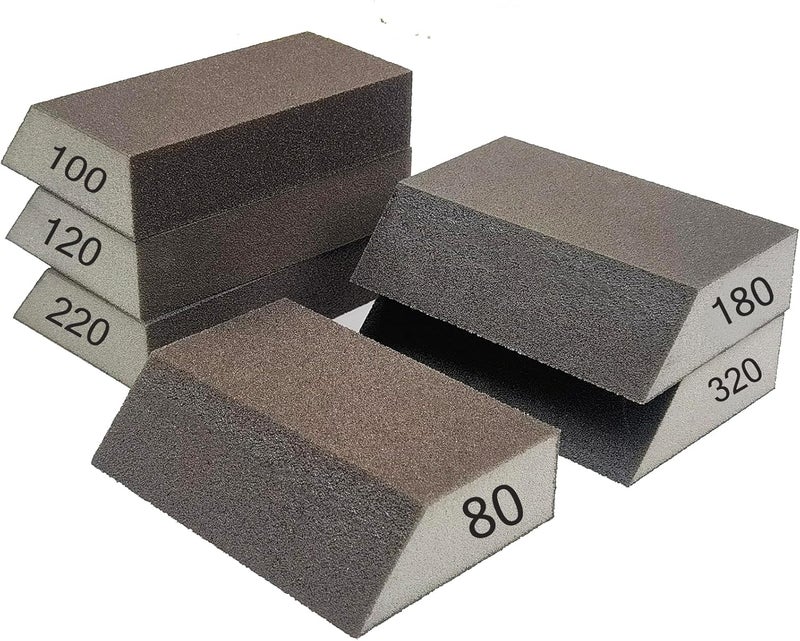 SACKORANGE 6 PCS Single Sanding Sponge Set - 80/100/120/180/220/320 Grit Sanding Blocks Assortment, Washable and Reusable - Image 1